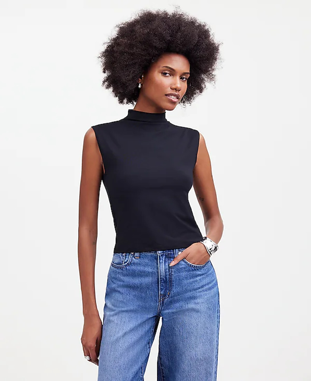 Madewell Funnelneck Cropped Muscle Tee True black M NWT